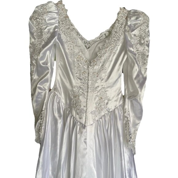 Vintage Bridal Victorian Long Wedding Dress Sz Petite White Ivory Sweetheart - Picture 16 of 16